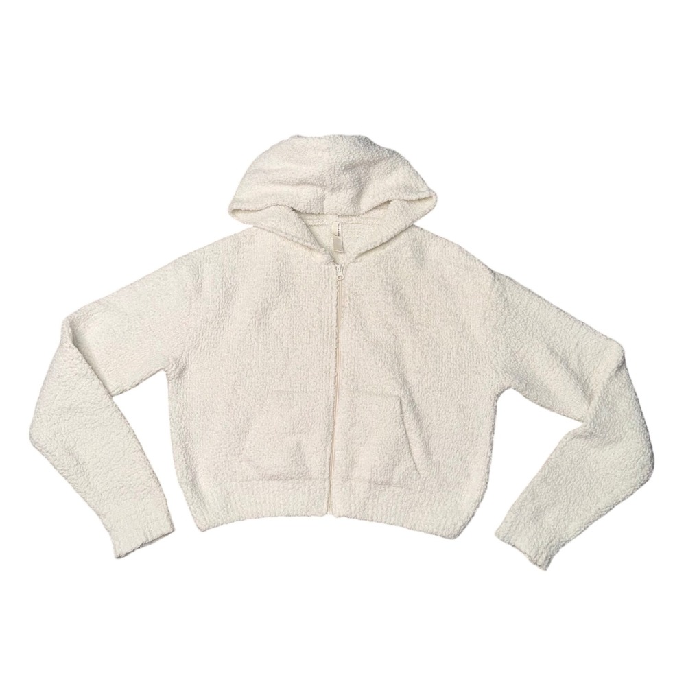 Skims Cozy Knit Zip Up Hoodie Women L/XL Bone Excellent Boucle Cropped Jacket
